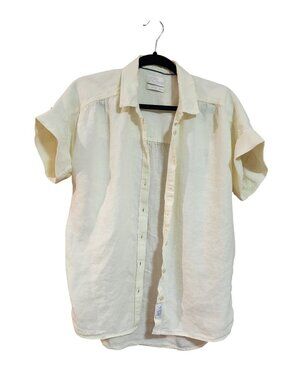 J Crew Baird McNutt Irish Linen Pale Yellow Button Up Blouse Womens Size Small